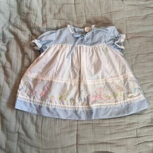 Vintage 60s embroidered nursery rocking horse layered cake dress 6-9M